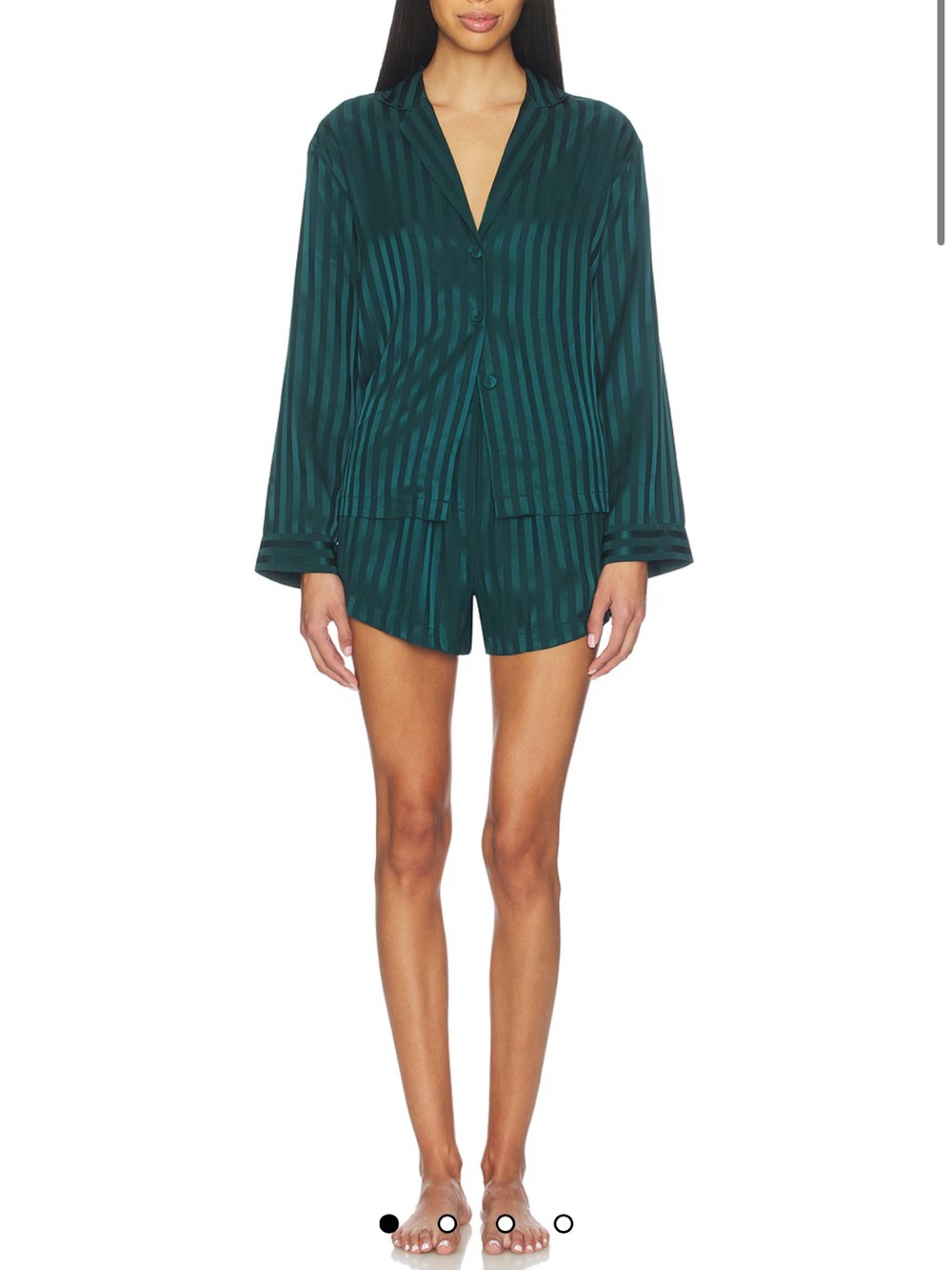 LUNYA BNWT Washable Silk Striped Jacquard Button Up Short Set in Cypress Size XS